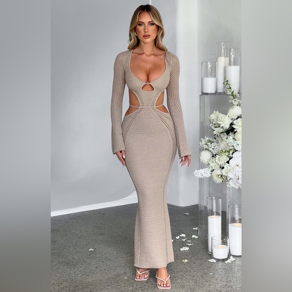 NADINE MAXI DRESS - BEIGE SIZE SMALL
